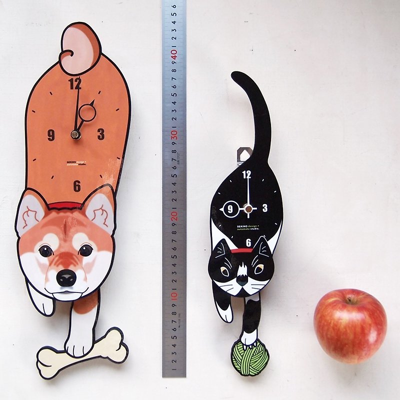 150%大小的狗和貓的寵物擺鐘 - 時鐘/鬧鐘 - 木頭 