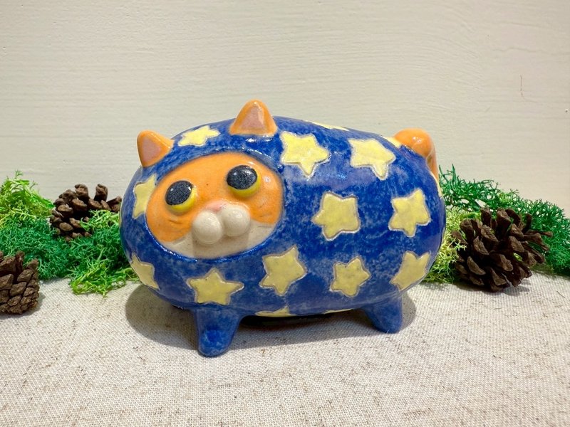 星星喵小福存錢筒-藍色A款 - 存錢筒 - 陶 藍色