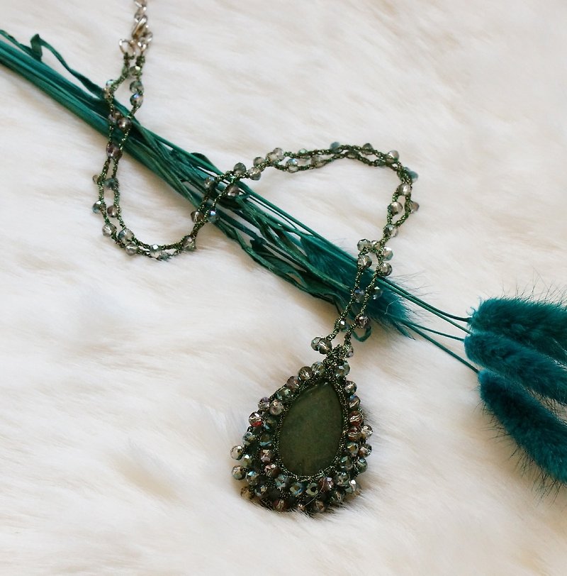 Hand Crocheted Semi Precious Stone Gem Necklaces - Necklaces - Gemstone Green