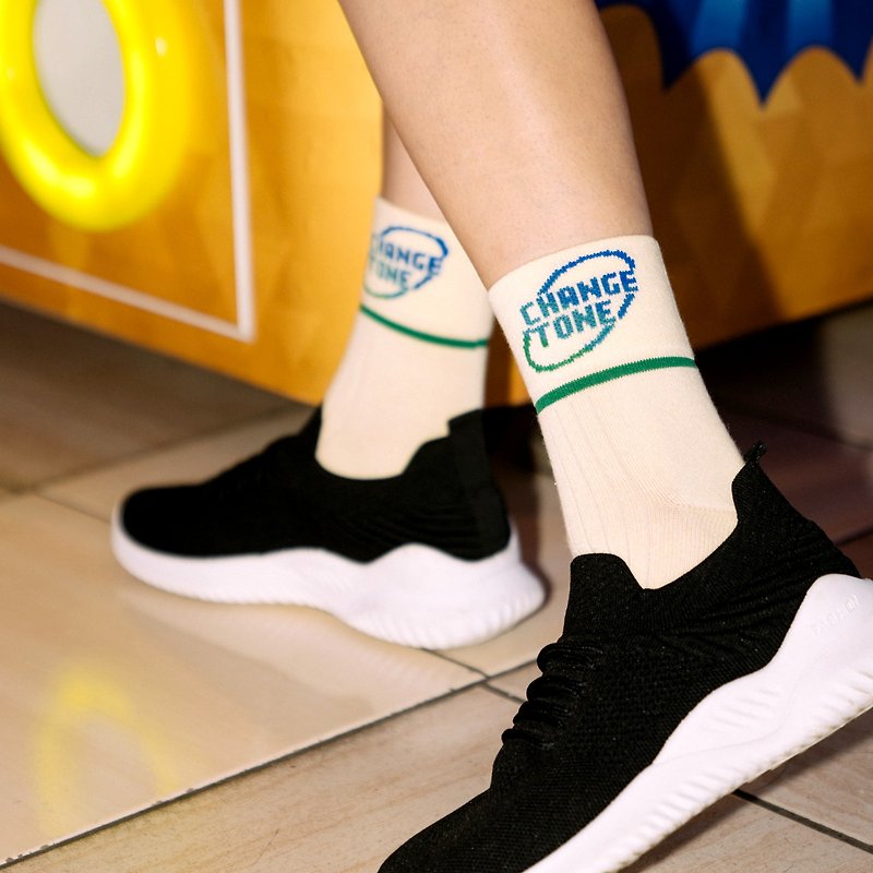 Game Point/Beige (F) - MIT Design Socks - Socks - Cotton & Hemp White