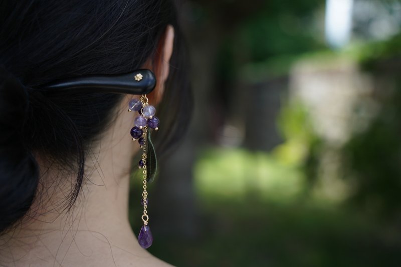 [Cloud wood] Ebony flower hairpin wisteria amethyst - Hair Accessories - Thread Purple