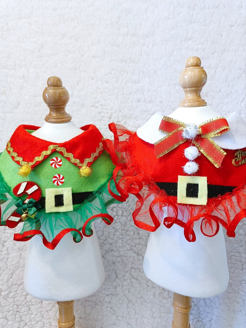 聖誕老人 女款 耶誕節 santa 寵物圍巾/頸飾  Christmas neck wea - 項圈/牽繩 - 棉．麻 綠色
