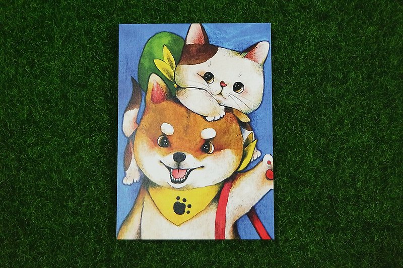 柴犬與貓插畫明信片 - 心意卡/卡片 - 紙 