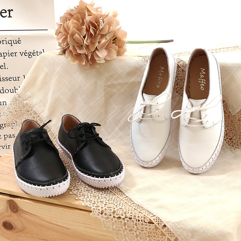 D002-2ヒマワリワルツ日本手縫いライトソフトQカジュアルシューズ小さな白い靴小さな黒い靴 - スリッポン - 革 ホワイト