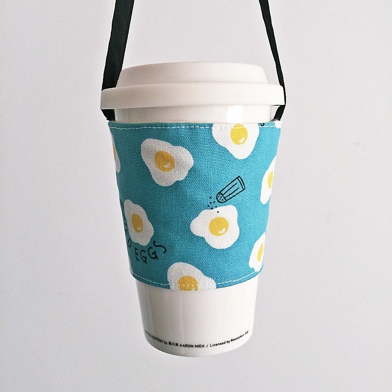 hairmoは、ストラップを運ぶ緑のコーヒーカップスリーブ/飲料カップをポシェ - ライトブルー（手の家族0.711マクドナルドカップ。） - ドリンクホルダー - コットン・麻 ブルー