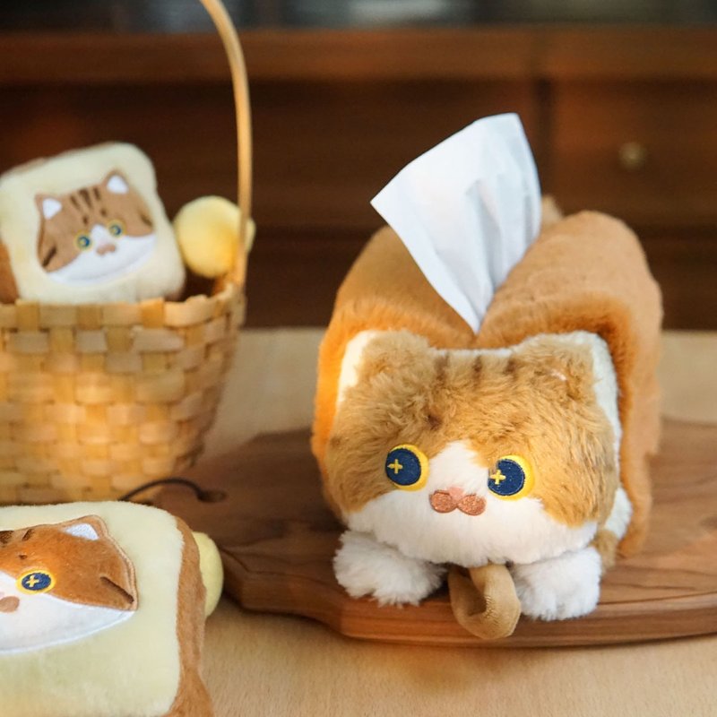 MEWJI Miaoji original cute cat plush cartoon tabby cat bread tissue box gift - กล่องทิชชู่ - วัสดุอื่นๆ 