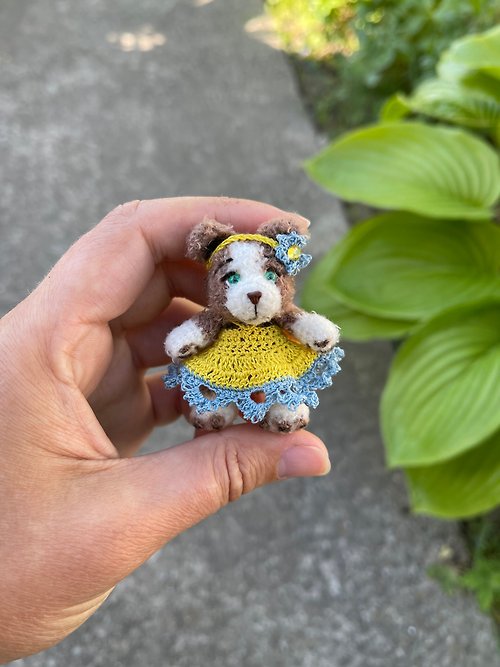HeyMiniToysnVINTAGE Miniature Teddy dog mini softy crocheted puppy toy small plush dog tiny cute pup