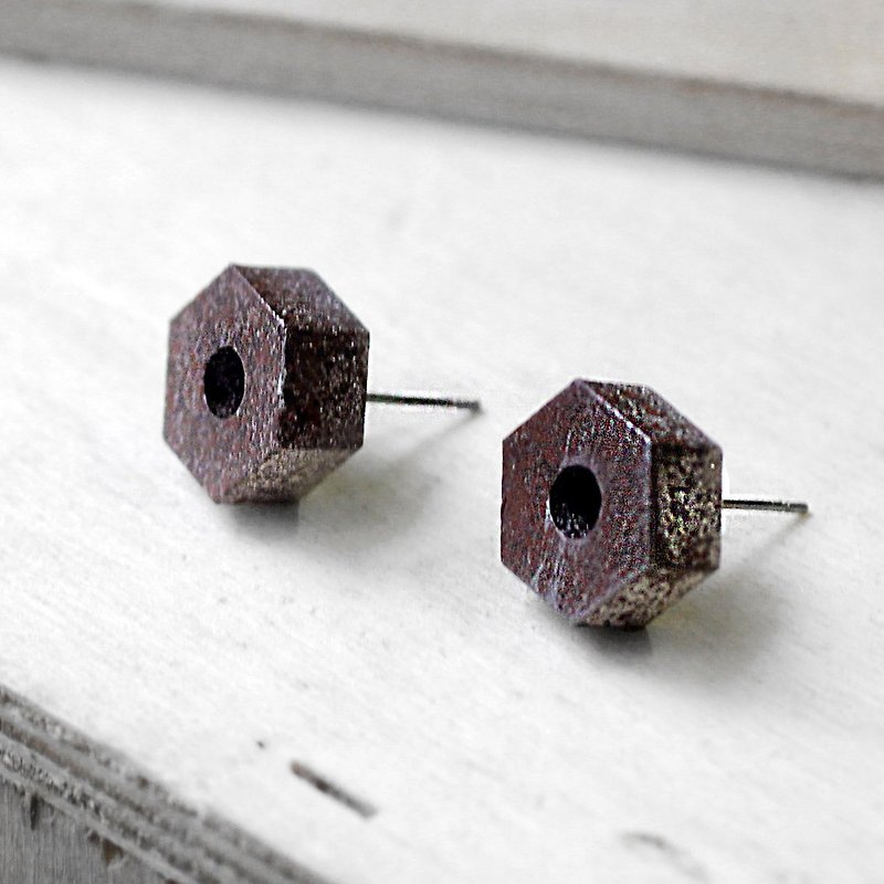 [Limited Gift for Old Friends] Woops Wood Handmade Earrings Rusty Screw Series (Hexagon) - Earrings & Clip-ons - Wood Brown