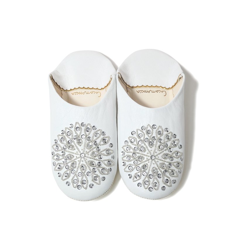 真皮 室內拖鞋 白色 - White / silver / moroccan Leather babouche Slippers / High quality odourless