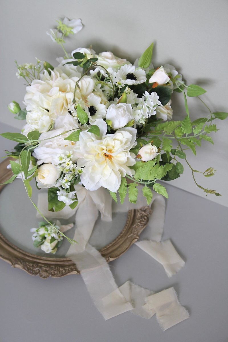 Bridal bouquet  ,Artificial Bouquet ,silk flower bouquet , Wedding ,Peony - Plants - Plants & Flowers White