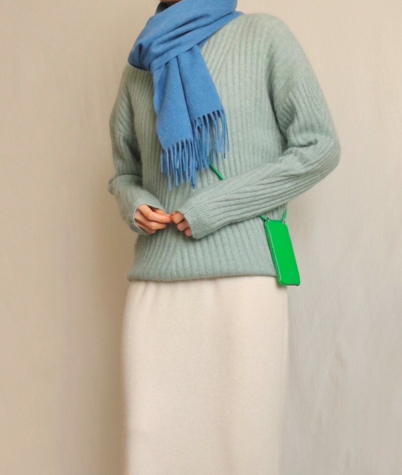 Fresh coastal blue light wool fringed scarf in stock - Scarves - Wool 