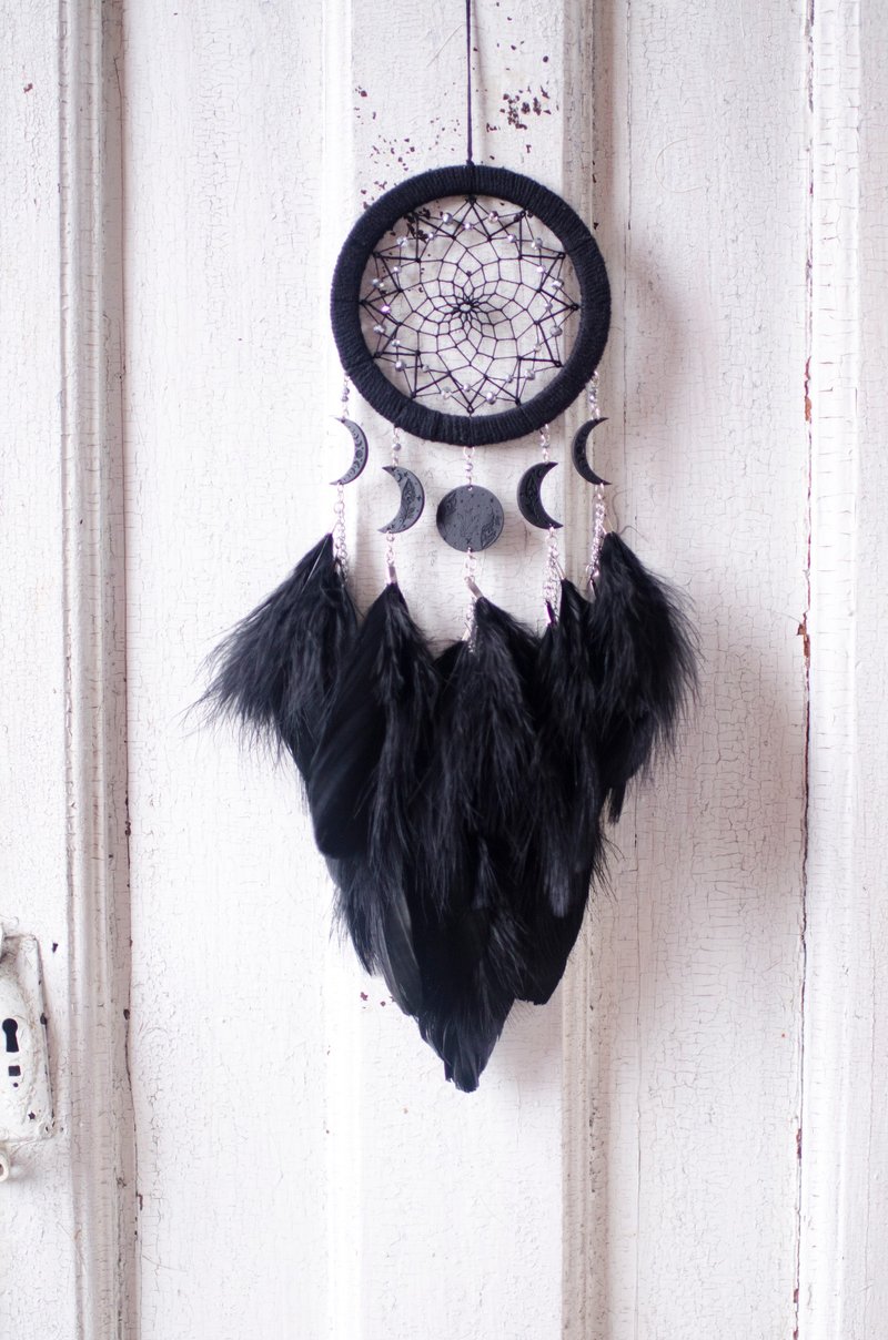 Black Silver Moon Phases Dreamcatcher   เครื่องดักฝัน - 壁貼/牆壁裝飾 - 玻璃 黑色