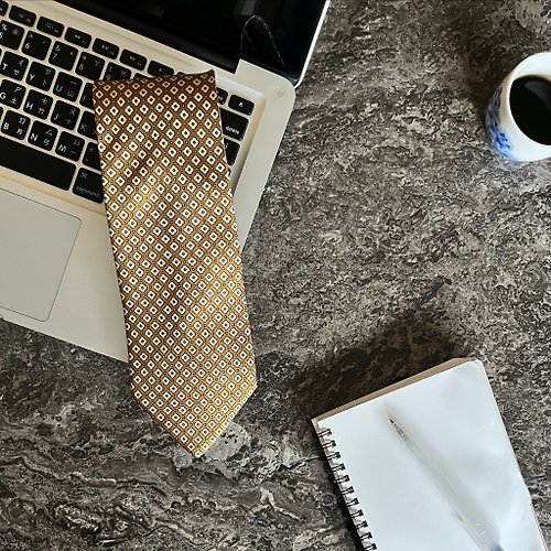 YUNIQUE Fendi 義大利製 古董絲質領帶 咖啡格子
