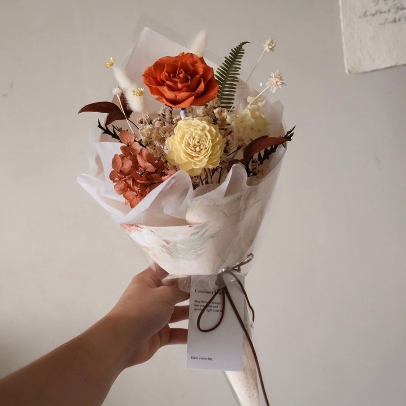 Single round tip warm color eternal bouquet birthday gift birthday bouquet - ช่อดอกไม้แห้ง - พืช/ดอกไม้ หลากหลายสี