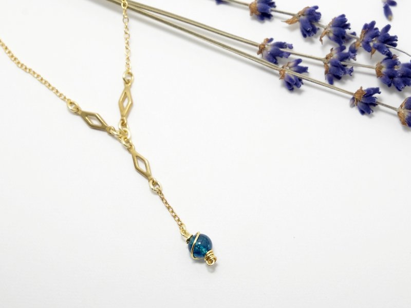 · Hand Necklace crystal necklace gold peacock blue planet - สร้อยคอ - โลหะ สีน้ำเงิน