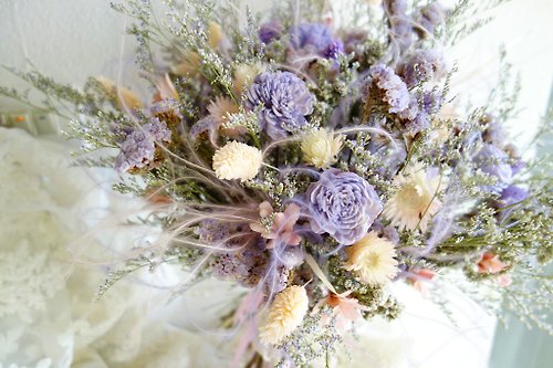 YS乾燥花藝設計 婚禮花飾系列~粉紫色自然束感捧花 分享花束