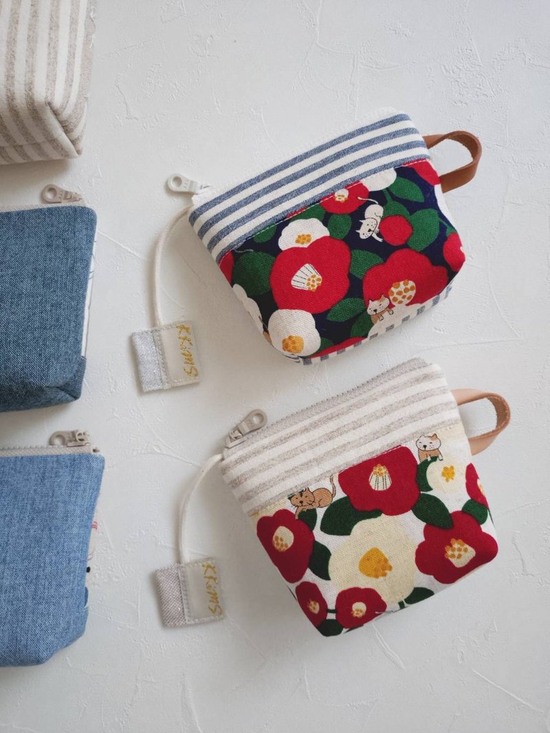 In Stock! [FCP/Tea Time Trinket Pouch] Discontinued Fabric Series, Japanese Fabric, Pre-dyed, Cotton-Linen Blend - กระเป๋าใส่เหรียญ - ผ้าฝ้าย/ผ้าลินิน สีแดง
