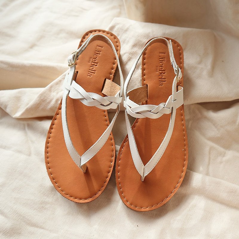 【Attitude】Leather Sandals - White - รองเท้ารัดส้น - หนังแท้ ขาว