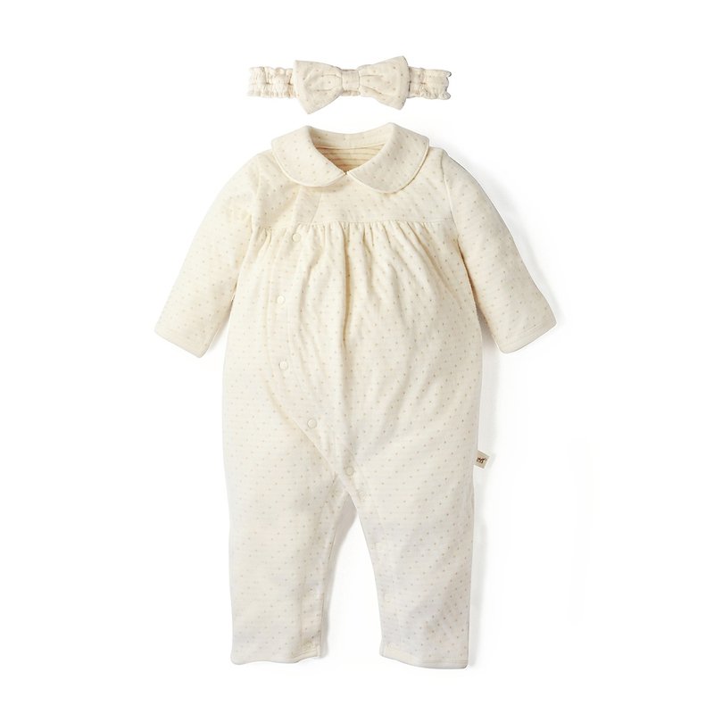 【SISSO有機棉】彩棉點點甜心兔裝 6M 12M - 嬰兒連身衣/包被/包巾 - 棉．麻 白色