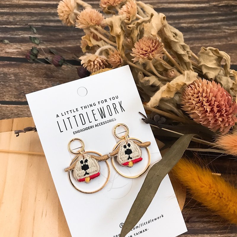 Embroidery earrings |  Little yellow dog | Littdlework - Earrings & Clip-ons - Thread Multicolor