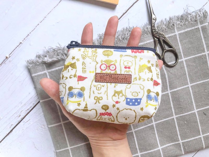 手作三層零錢包。燙金小動物 - 零錢包/小錢包 - 棉．麻 白色