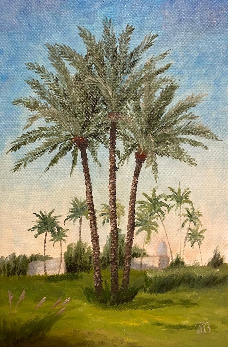 Original Oil Painting of Palm Trees Realistic Floral Art 30 x 20 cm - 壁貼/牆壁裝飾 - 紙 綠色