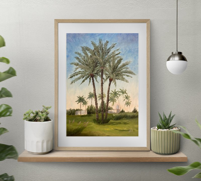 Original Oil Painting of Palm Trees Realistic Art 30 x 20 cm - 壁貼/牆壁裝飾 - 紙 綠色