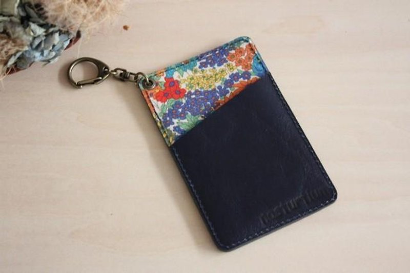 Genuine cow leather and Liberty print pass case navy - ID & Badge Holders - Genuine Leather Blue