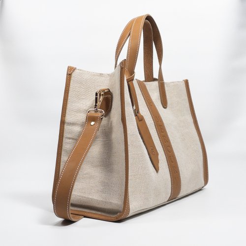 Mercury Leather Mercury 真皮天然麻布手提肩背兩用包