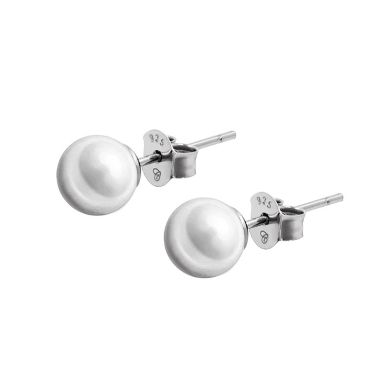 PEARL STUD EARRINGS, 6.5MM - ต่างหู - เงินแท้ สีเงิน