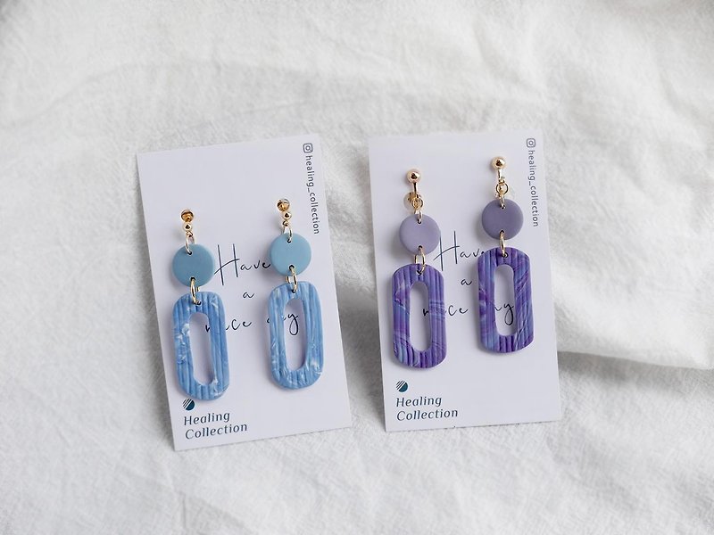 Healing Collection Room | Empty Border Vol.2 Double-sided textured sky mixed color embossed hoop polymer clay earrings - Earrings & Clip-ons - Pottery Multicolor