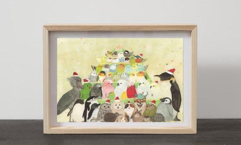 A4 小鳥たちとクリスマスツリー  猫 犬 動物    クリスマス クリスマスツリー セキセイインコ スズメ 小鳥 鳥 野鳥 - 海報/掛畫/掛布 - 紙 綠色
