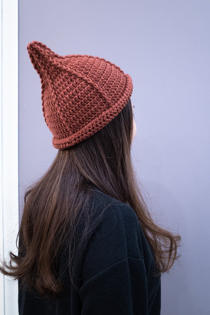 Handmade knitted fur hat-pointed hat-elf hat-(crochet style) caramel color-brown - Hats & Caps - Wool 