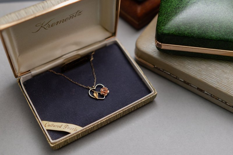 1960s American antique brand Krementz heart-shaped rose 14k gold-filled necklace - thin chain - สร้อยคอ - โรสโกลด์ สีทอง