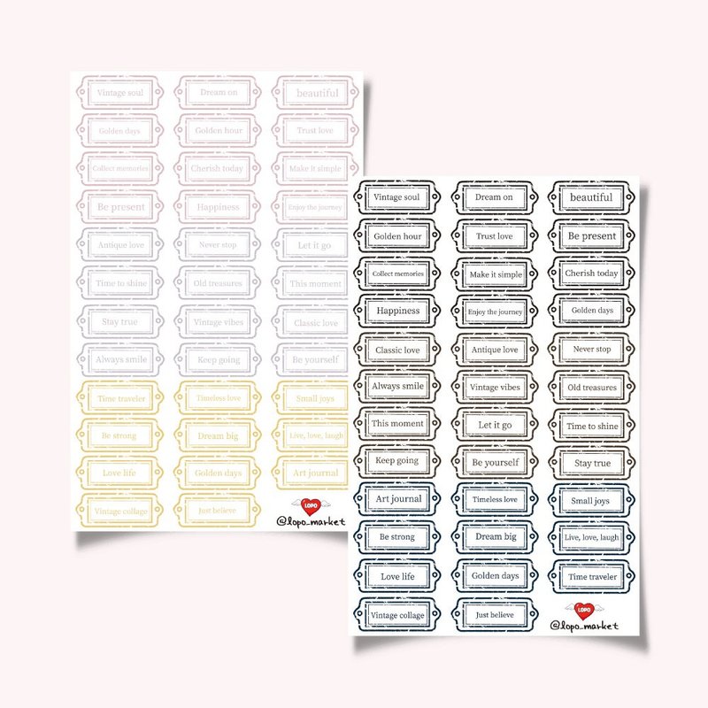 Vintage Name Tag Style Lettering Stickers – 2 Colors, 12 Pieces (1 Set) - 貼紙 - 紙 