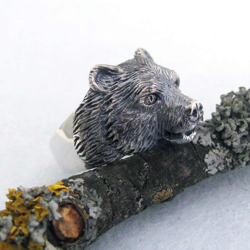 純銀 戒指 銀色 - Silver Bear Ring.Silver Bear Jewelry.Bear Necklace.Grizzly Bear.Polar Bear Ring.