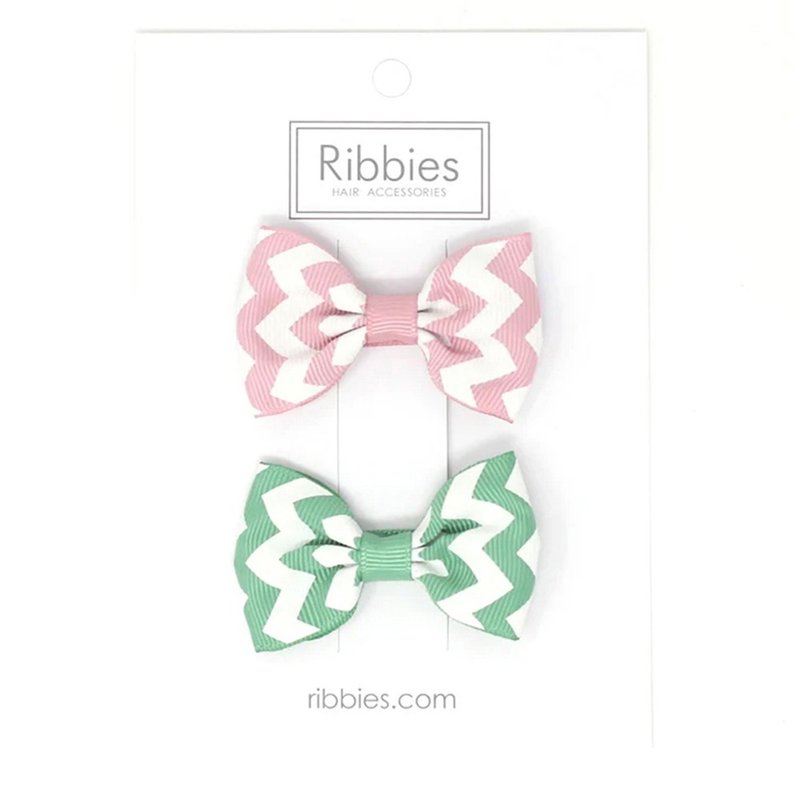 British Ribbies big chevron bow 2 set - pink/pink green - Hair Accessories - Polyester 