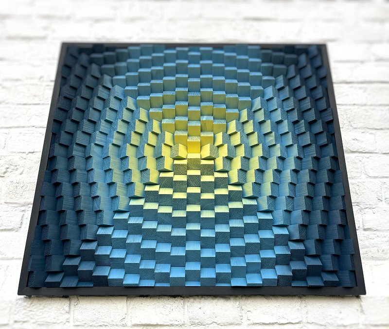 Wood Wall Art - Music Room Gift Blue Yellow - 3D Acoustic Panel Sound Diffuser - ตกแต่งผนัง - ไม้ สีเหลือง