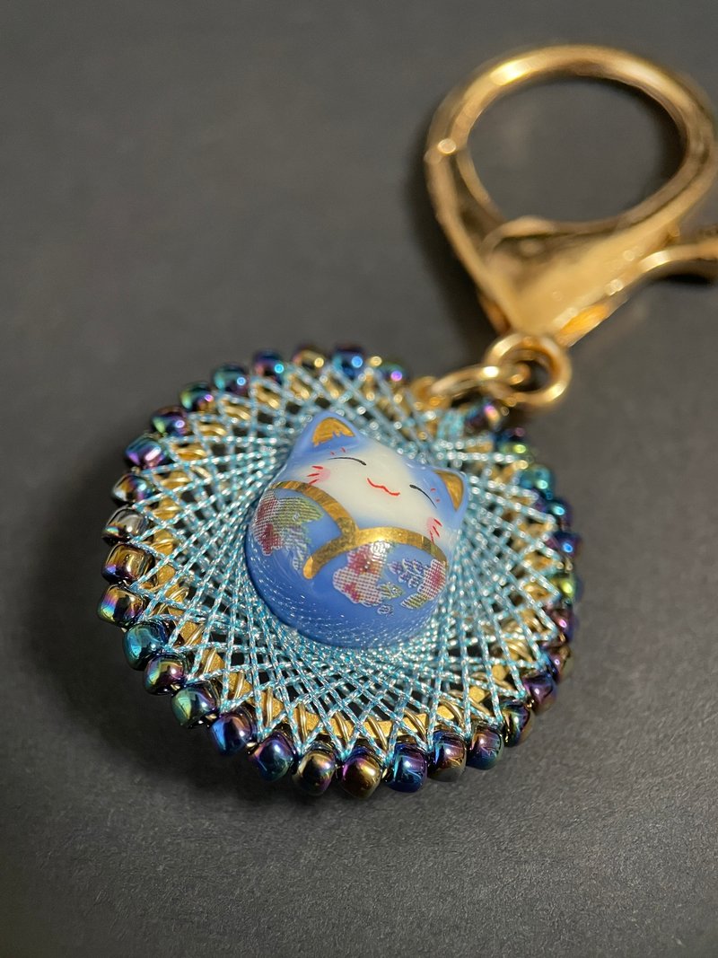 Match protection and good luck Japanese modern cat blue key chain No.90 - Keychains - Thread Blue