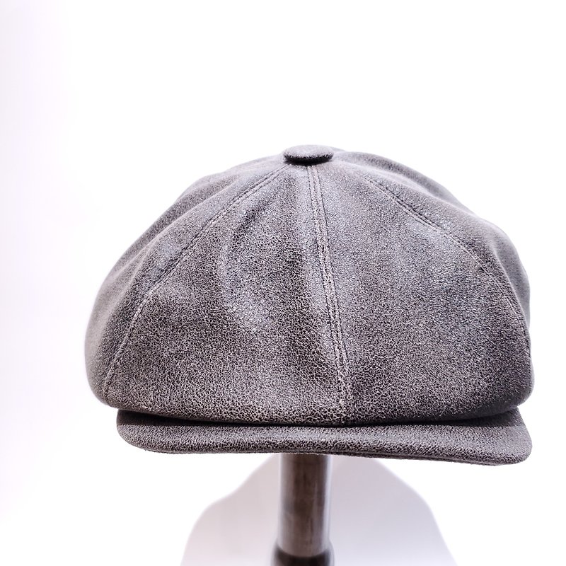 Italian lambskin washed gray leather octagonal hat - Hats & Caps - Genuine Leather Gray