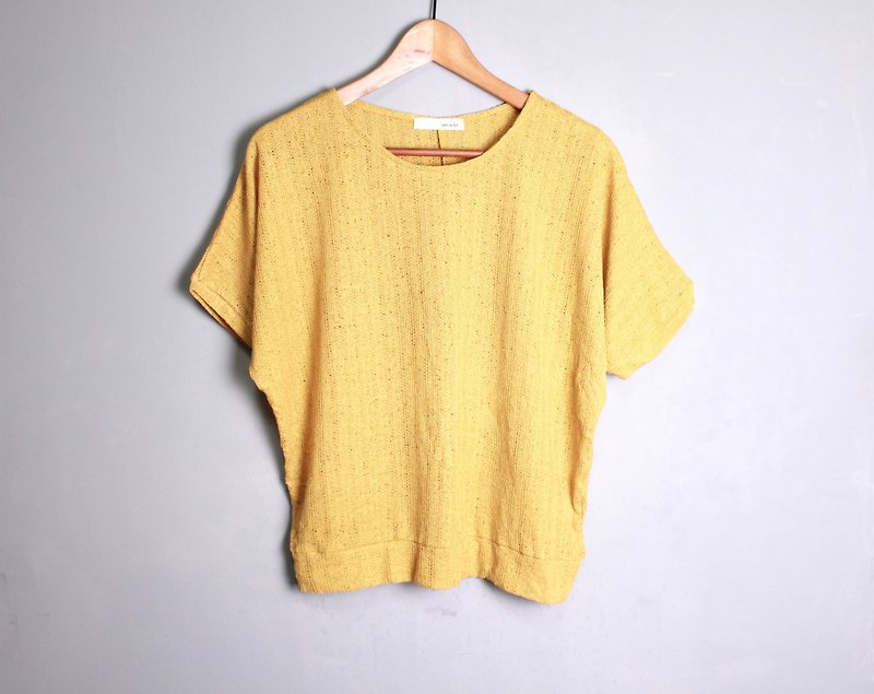 FOAK vintage mustard yellow hollow crochet short-sleeved top - Women's Tops - Other Materials 