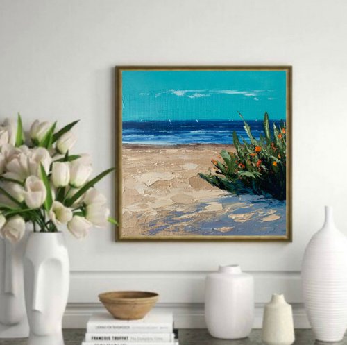 オリジナルビーチ海景絵画海アートワーク油絵キャンバス