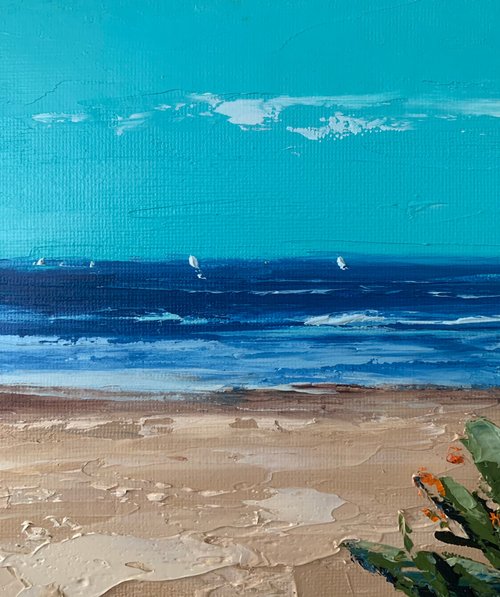 オリジナルビーチ海景絵画海アートワーク油絵キャンバス