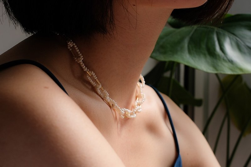 Pearl Links Necklace - 項鍊 - 銀 金色
