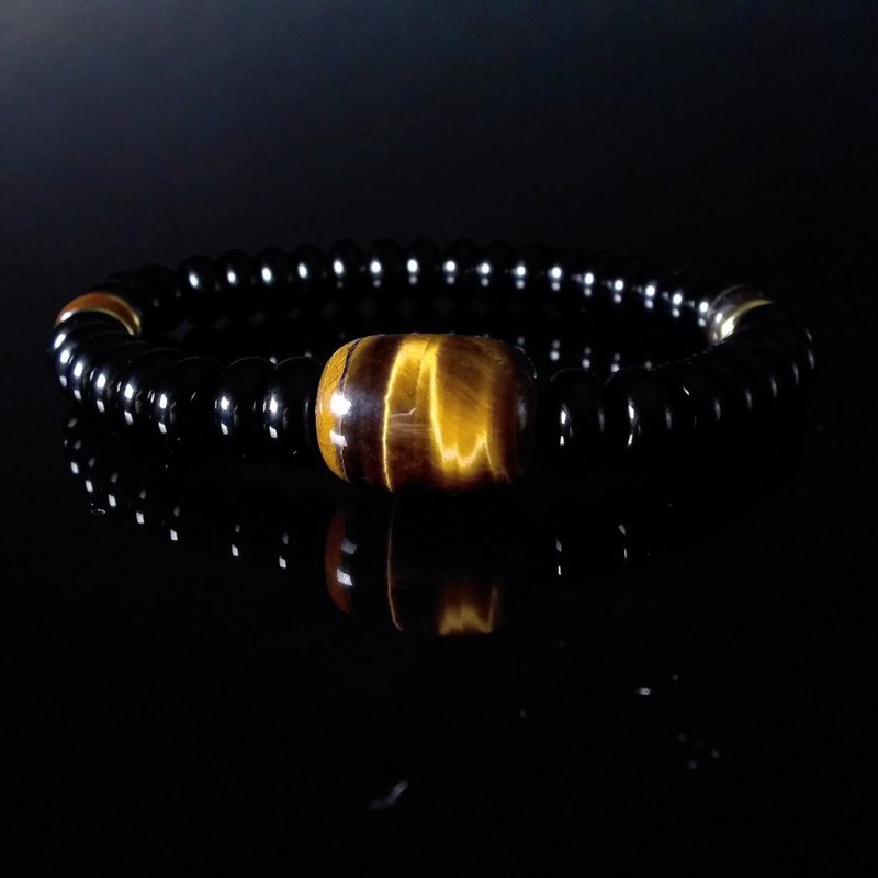 Tiger's Eye and Black Onyx - Circle of Resilience Men's Bracelet QBR-00022 - สร้อยข้อมือ - คริสตัล 