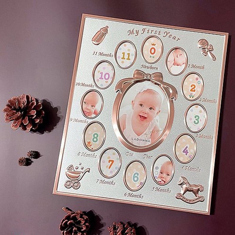 【滿月禮品】送禮 LADONNA Baby 親親寶貝 銀/玫瑰金成長紀錄相框 - 相框/畫框 - 其他金屬 多色