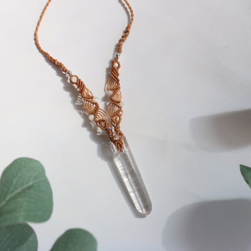 天然石白水晶大地色蠟線編織項鍊 - 項鍊 - 水晶 咖啡色