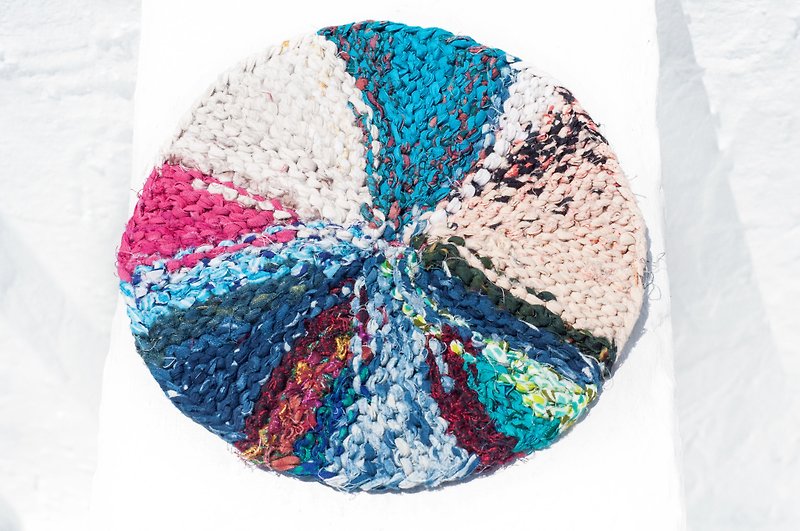 Birthday gift ethnic forest rainbow placemat potholder-recycled sari crocheted round potholder - Place Mats & Dining Décor - Cotton & Hemp Multicolor