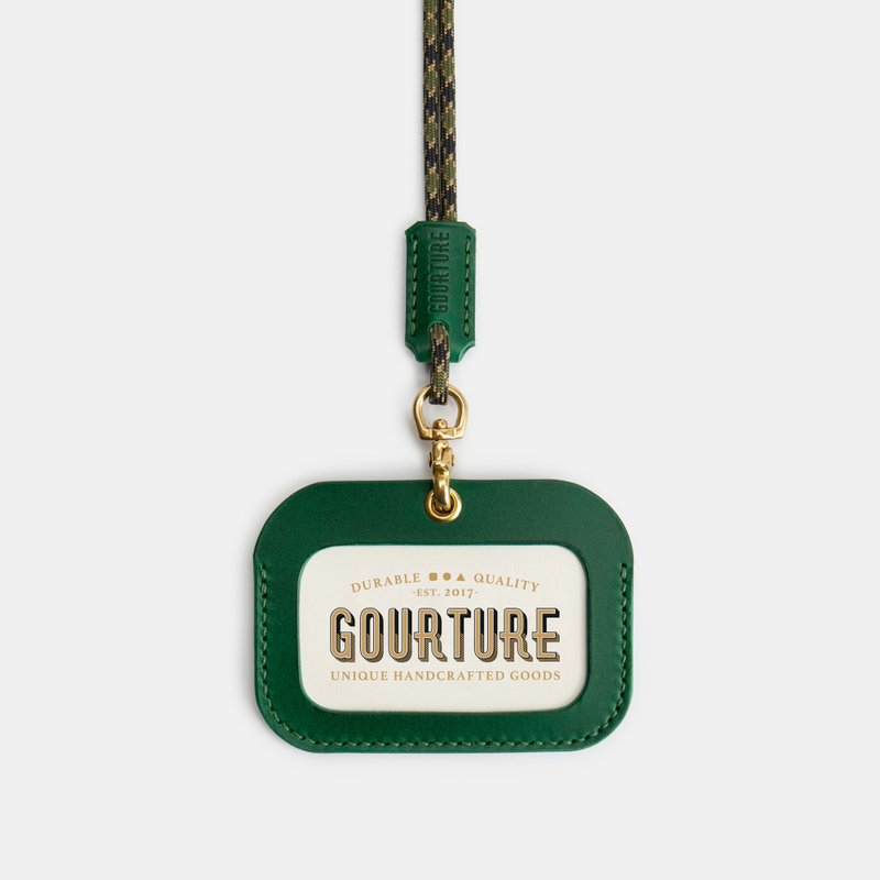 GOURTURE - Horizontal ID holder/ID card holder/Yoyou card holder [Pine flower green] - ที่ใส่บัตรคล้องคอ - หนังแท้ สีเขียว