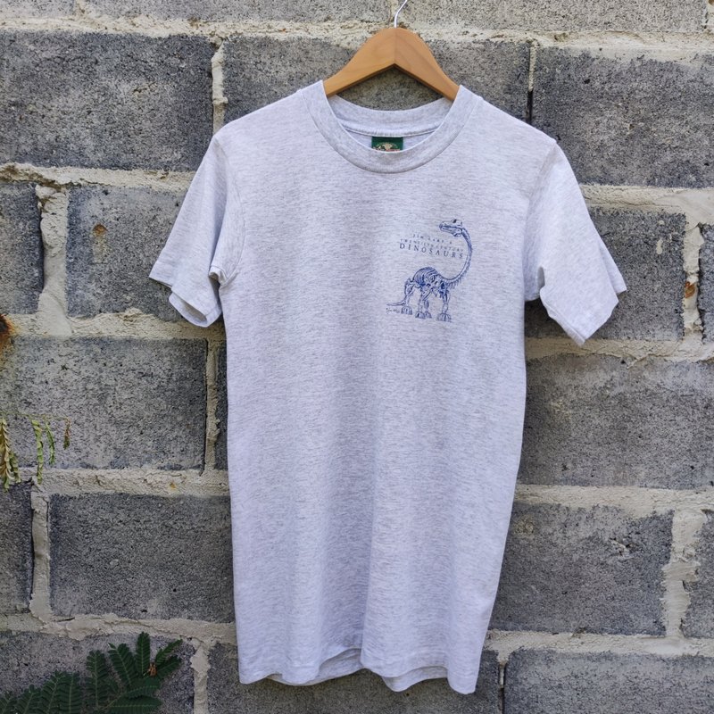 Vintage 90s Twentieth century Dinosaurs Jim Gary T-Shirt - เสื้อยืดผู้ชาย - ผ้าฝ้าย/ผ้าลินิน สีเทา